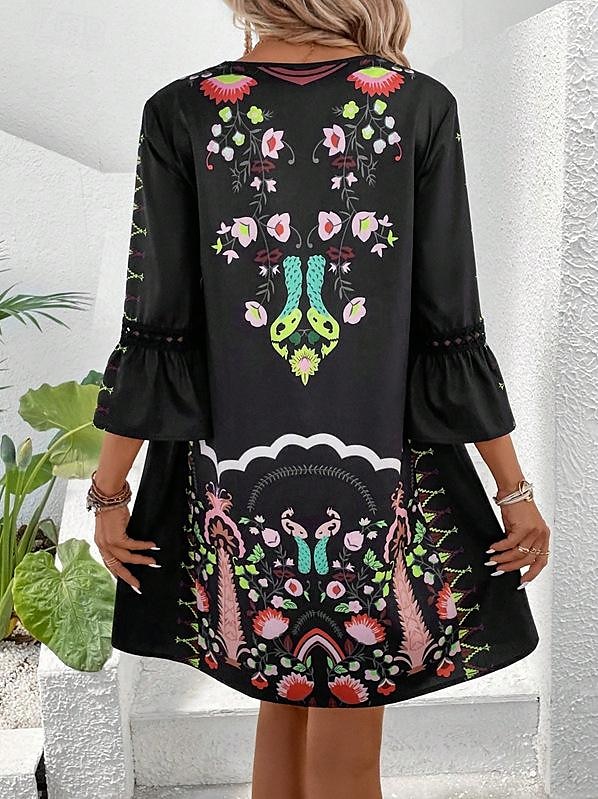 Dámské Midi šaty Šifonové šaty Boho Chic šaty Boho šaty Elegantní šaty Elegantní Čechy Vinobraní Dovolená Denní Rande Štíhlý Květinový Krátký rukáv Do V Černá Světlá růžová Rubínově červená Béžová 2025 - $35.99 –P10