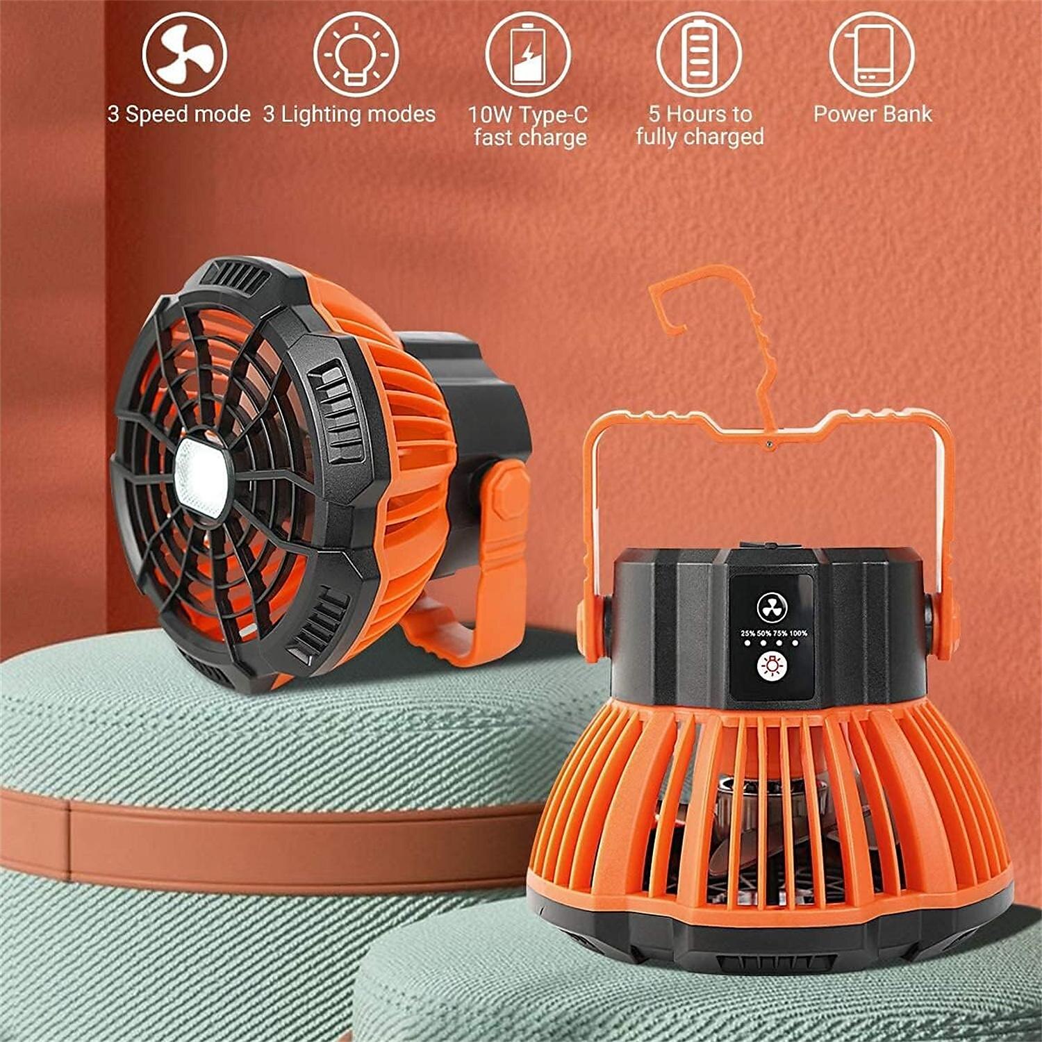 Battery Operated Fan with Light for Camping Tent & Hammock, 2 in 1 Remote USB Rechargeable Small Desk Fan With LED Lighting & Hanging Hook for Outdoor Camping, Office 2025 - $45.99 –P7