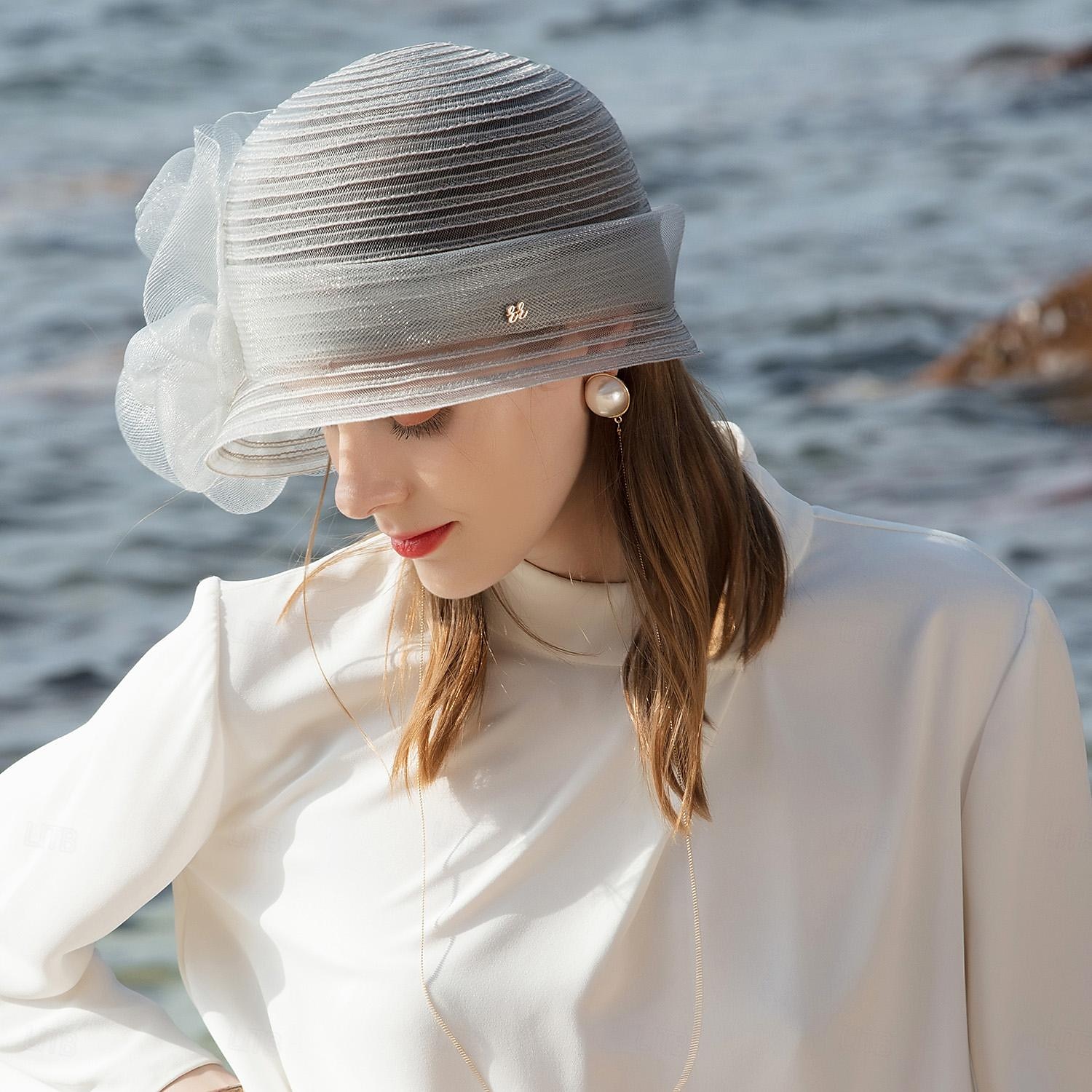 Hatter Fiber Bøttehatt Solhatt Bryllup Te Fest Elegant Bryllup Med Blomster Perledetaljer Hodeplagg Hodeplagg 2025 - $35.99 –P16