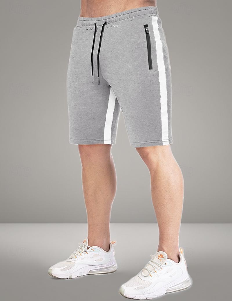 Homens Shorts de moletom Calção Bermudas Listra lateral Cintura elástica Bolso Com Zíper Tecido Conforto Esportes Curto Diário Corrida Ginásio Moda Roupa Esportiva Preto Azul Micro-Elástica de 2025 por $17.99 –P4