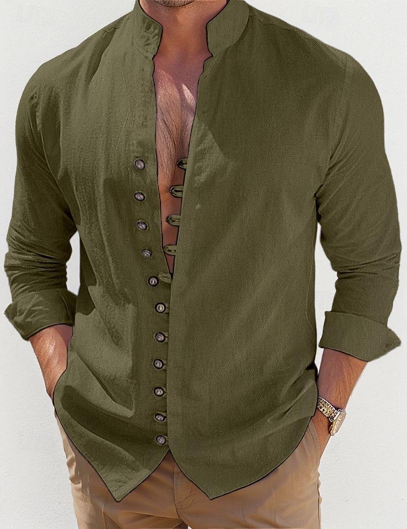 Per uomo Camicia Camicia di lino Camicia Estiva Abbigliamento da spiaggia Camicia casual Camicia con Bottoni Semplice Quotidiano Vacanza Bianco Blu Verde Cachi Manica Lunga Colletto alla coreana del 2026 a CHF21.79 –P13