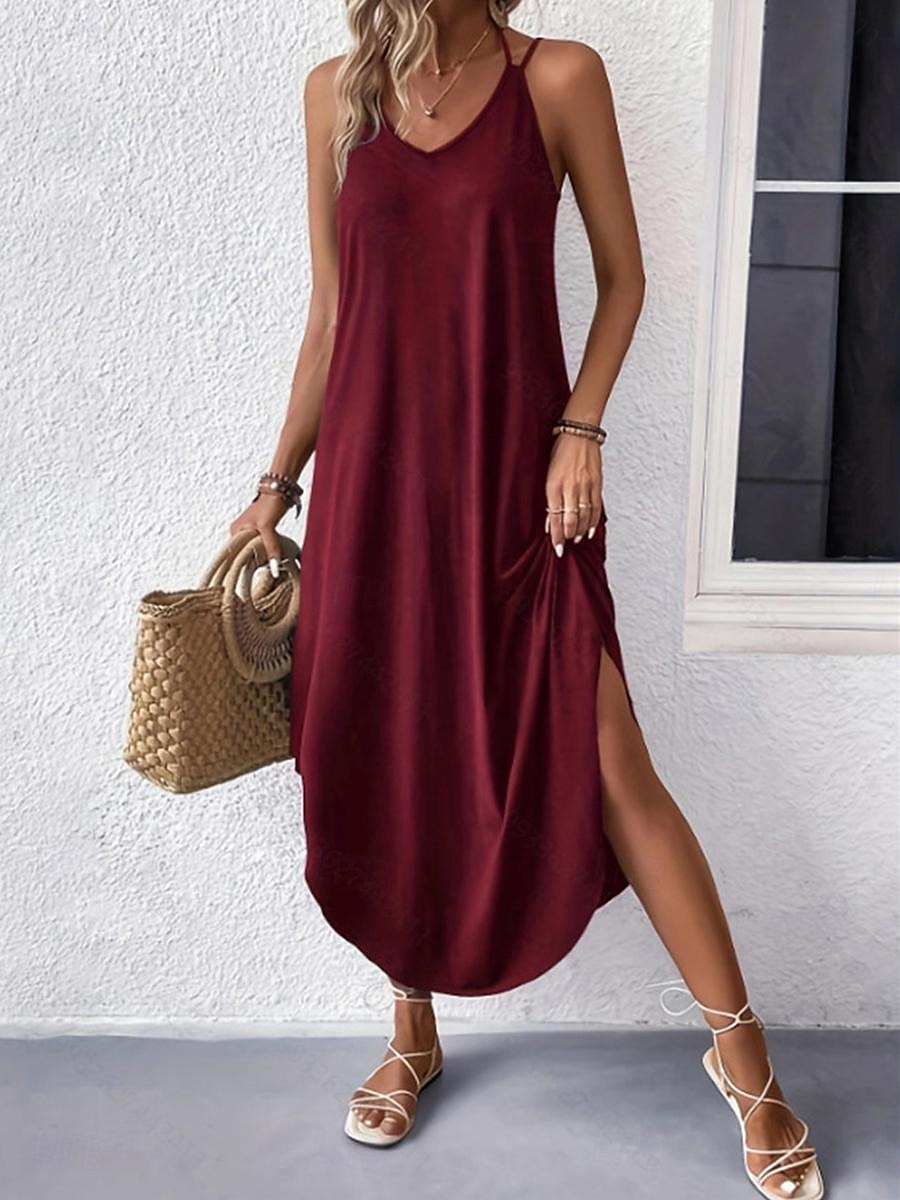 Pentru femei Rochie Maxi Rochie neagra Rochie casual Rochie de Cocktail Rochie formala Șic Stradă Maxi Casual Vacanță Stradă Concediu Fit regulat Fără manșon Cu Bretele Negru Roșu Vin Bleumarin Verde 2026 - $28.99 –P4