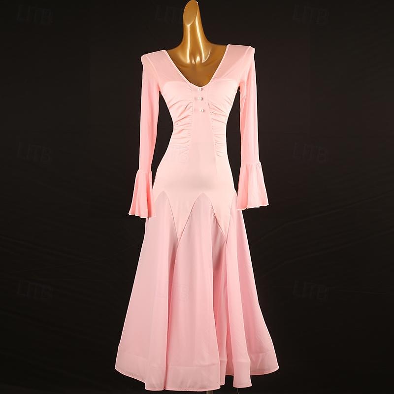 Ballroom Dance Dress Pure Color Women's Girls' Performance Training Long Sleeve High Chiffon Chinlon Tulle 2026 - $174.99 –P1