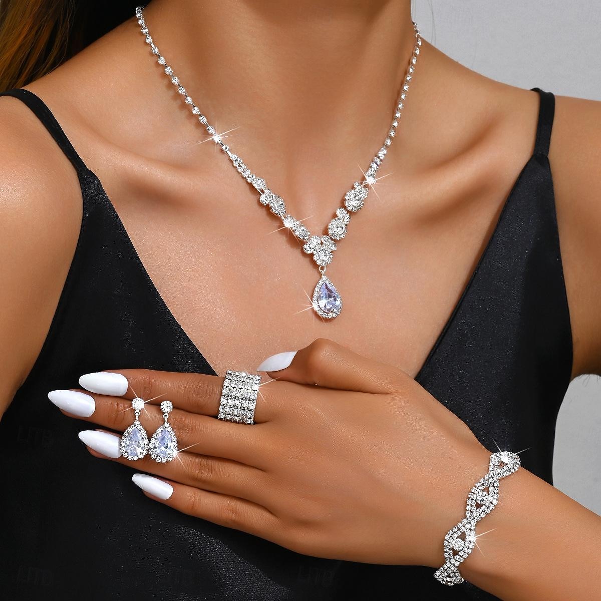 Schmuckset 5 Stück Strass Aleación Haken Ohrringe Halsketten Armbänder Damen Elegant Modisch Zierlich Geometrisch Geometrische Form Schmuck-Set Für Hochzeit Party Jahrestag 2025 - $21.99 –P6