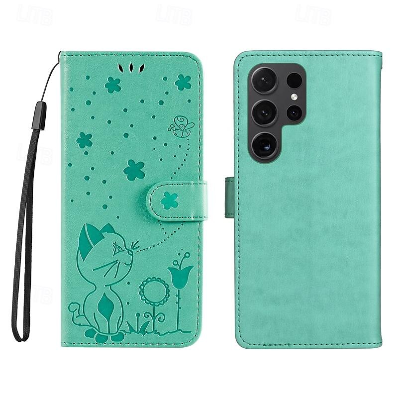 telefon Maska Pentru Samsung Galaxy S24 S23 S22 S21 S20 Ultra Plus FE A54 A34 A14 Nota 20 10 S25 Ultra Portofel Card Magnetic Protectie pentru intreg corpul cu curea de mână Pisica Albină TPU PU piele 2025 - $18.99 –P14