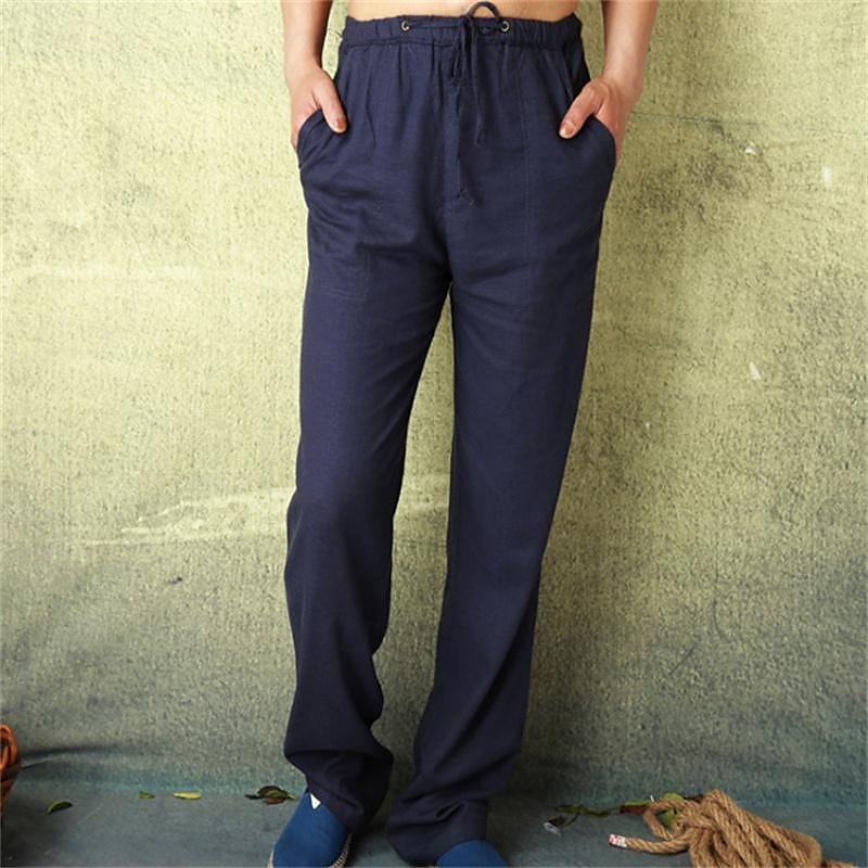 Men's Linen Pants Trousers Summer Pants Beach Pants Pocket Drawstring Elastic Waist Plain Comfort Breathable Vacation Daily Holiday Hawaiian Boho ArmyGreen Black 2025 - $21.99 –P3