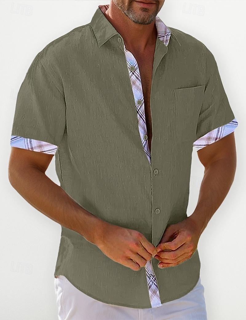 Homme Chemise Lin Chemisette Chemise d'été Tenues de plage Chemise décontractée Chemise boutonnée Plein Vacances Curise Blanche Bleu Vert Kaki Manche Courte Revers Printemps été Vêtement Tenue Poche de 2025 ? $21.99 –P7