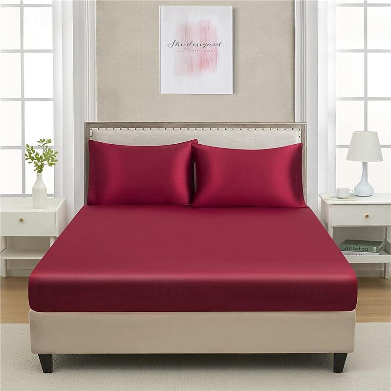 Cooling Satin Fitted Sheet Solid Color Mattress Cover with Elastic Band Bedsheet Single Double Queen King Size Fit Sheet 2025 - $18.49 –P17