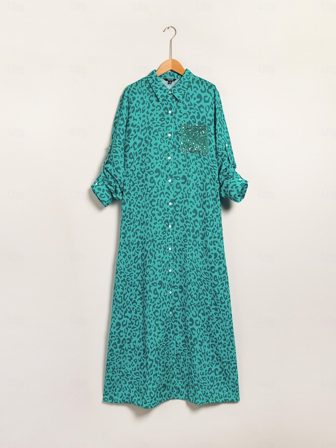 Sequin Leopard Print Maxi Shirt Dress 2024 - $52.99 –P7