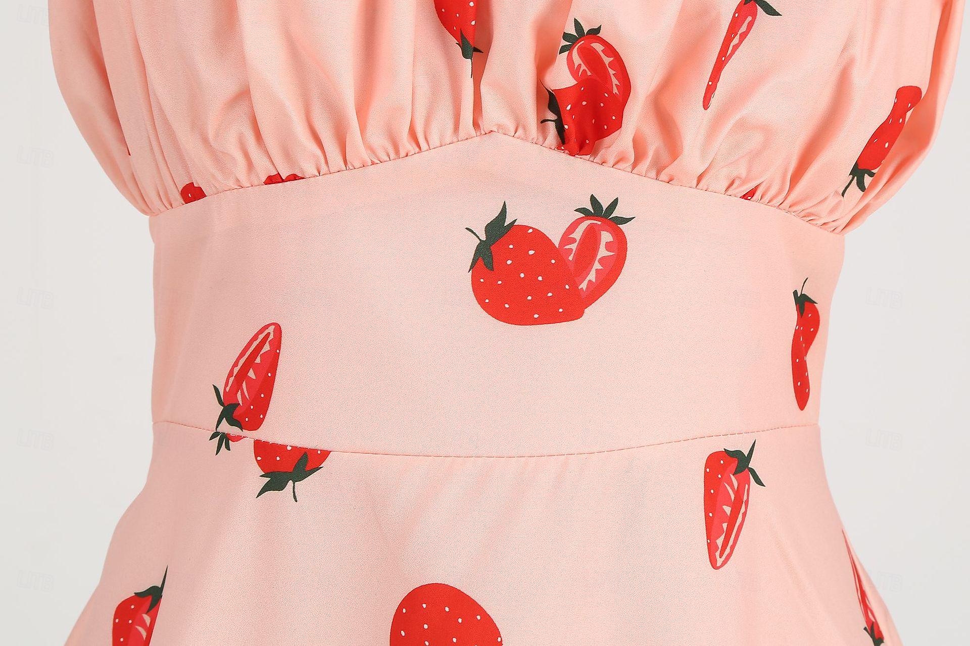 Retro 50. léta Rockabilly Ke kolenům Šaty Houpací šaty Flare šaty Lodičkový Květinový Ovoce Jahody Maškarní kostým Dámské Čajový dýchánek Běžné / Denní loučení se svobodou nevěsty Dospělí Šaty Šaty 2025 - $24.99 –P10