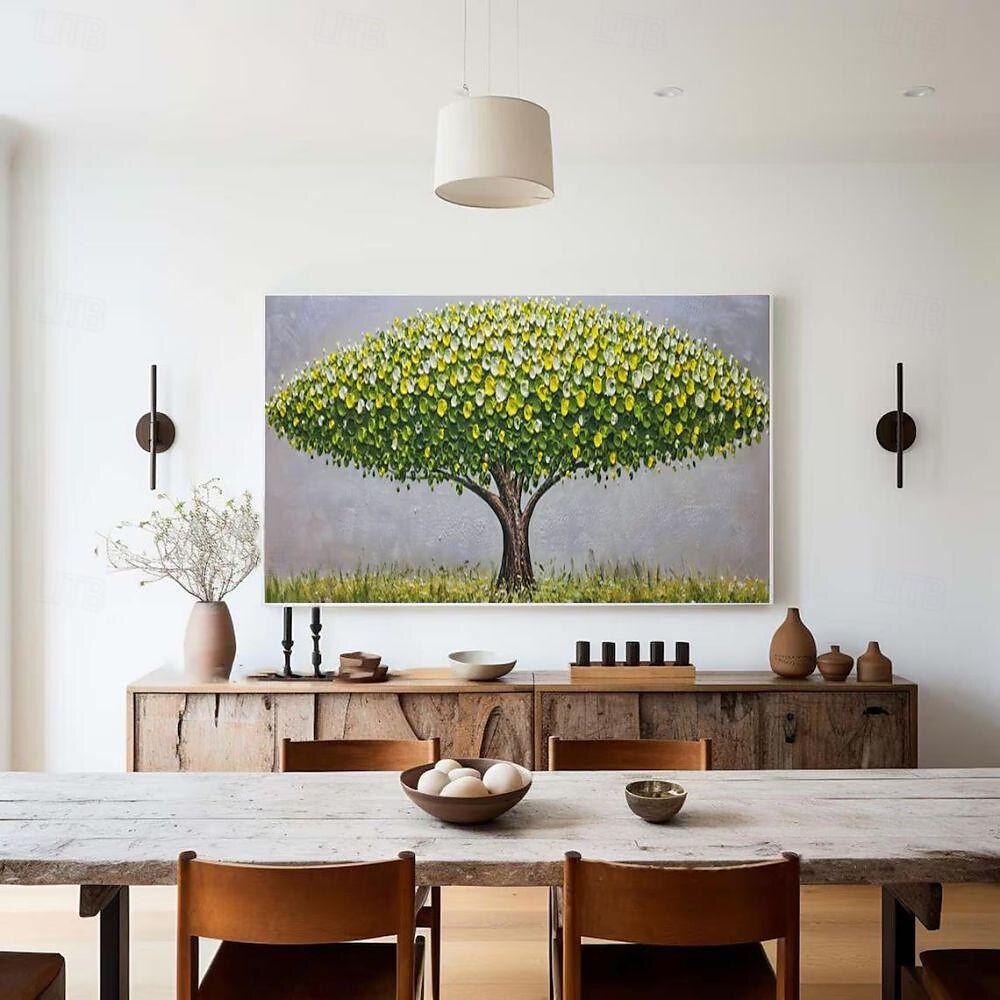 handgemaakt olieverfschilderij canvas muurkunst decoratie modern abstract 3d paletmes groen geldboom voor huisdecoratie gerold frameloos ongerekt schilderij 2025 - $100.99 –P4