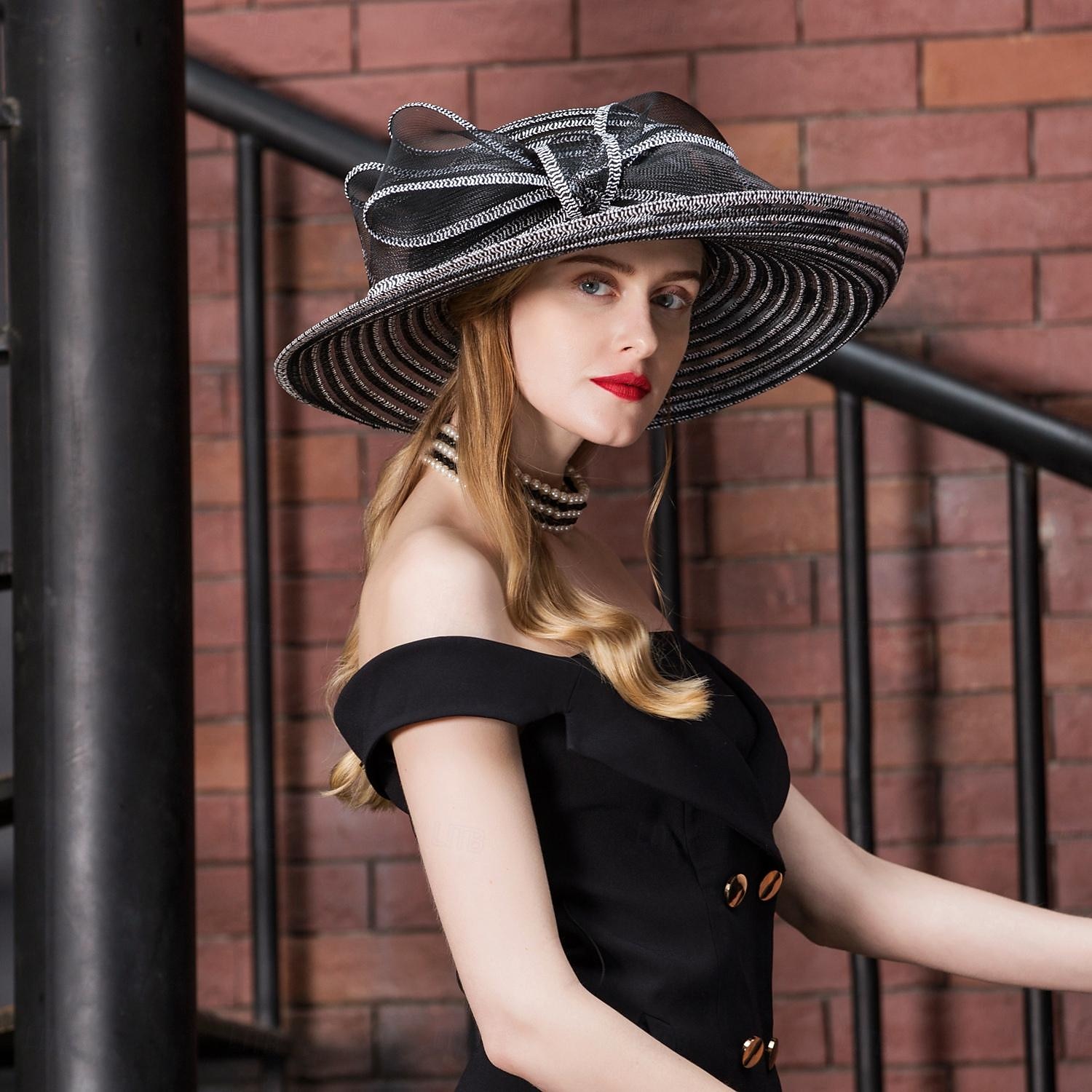 cappelli copricapo cappello a secchiello in fibra cappello floscio cappello da sole da sposa casual elegante matrimonio con copricapo bowknot copricapo del 2025 a $42.99 –P4