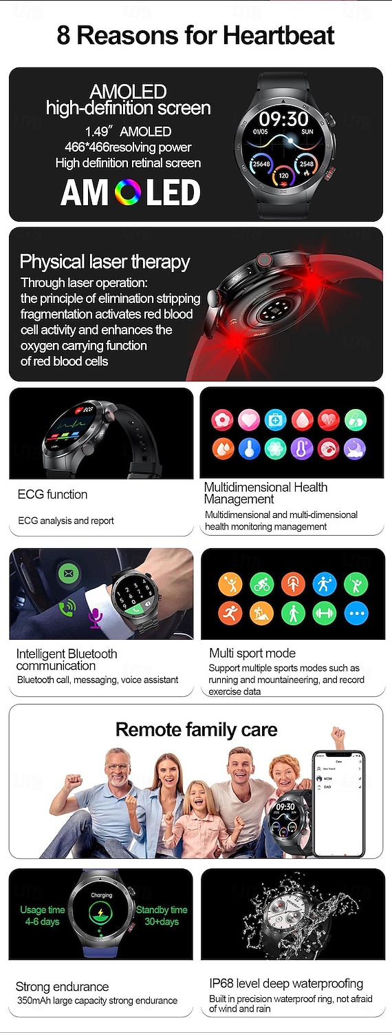 Laser Physiotherapy Blood Glucose Smart Health Watch Fitness Running Watch Bluetooth Temperature Monitoring Pedometer Compatible with Android iOS Women Men IP67 Waterproof 2025 - $97.99 –P2