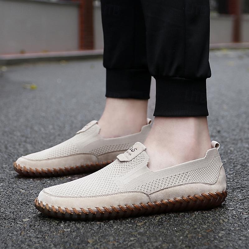 Per uomo Mocassini e Slip-Ons Scarpe fatte a mano Footing Informale Giornaliero PU Traspirante Comodo Beige / Bianco Grigio Estate Autunno del 2025 a $49.99 -P14