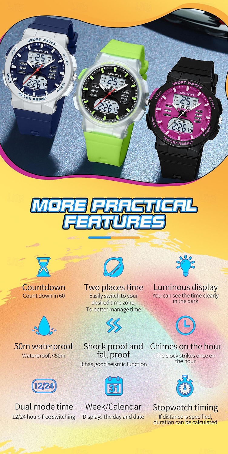 SANDA Men Digital Watch Fashion Casual Business Wristwatch Luminous Stopwatch Countdown Calendar TPU Watch 2025 - $28.99 –P8