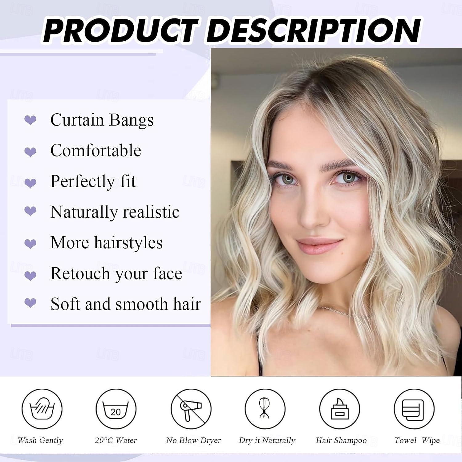 Short Wavy Bob Wig with Curtain Bangs,Short Wavy Wig with Dark Roots Bob Wigs for Women Natural Looking Bob Wavy Wig with Bangs 2025 - $18.99 –P6