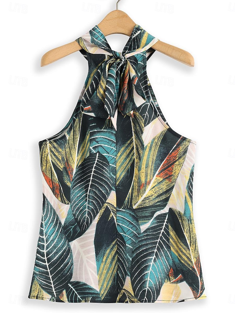 Pentru femei Halter Crisscross Tank Frunză Frunze Boho Stiluri de Plajă Fără manșon Gâtul halter Casual Ieșire Plajă Fără Spate Funde Verde Crud Primavara vara 2025 - $37.99 –P6