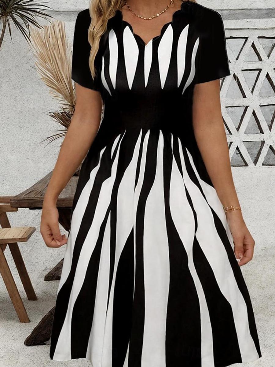 Women's Mini Dress Casual Dress Petite Dress Sundress A Line Dress Vintage Stylish Casual Vacation Home Party Loose Fit Geometric Stripe Short Sleeve Sweetheart Black And White Summer 2025 - $35.99 –P3