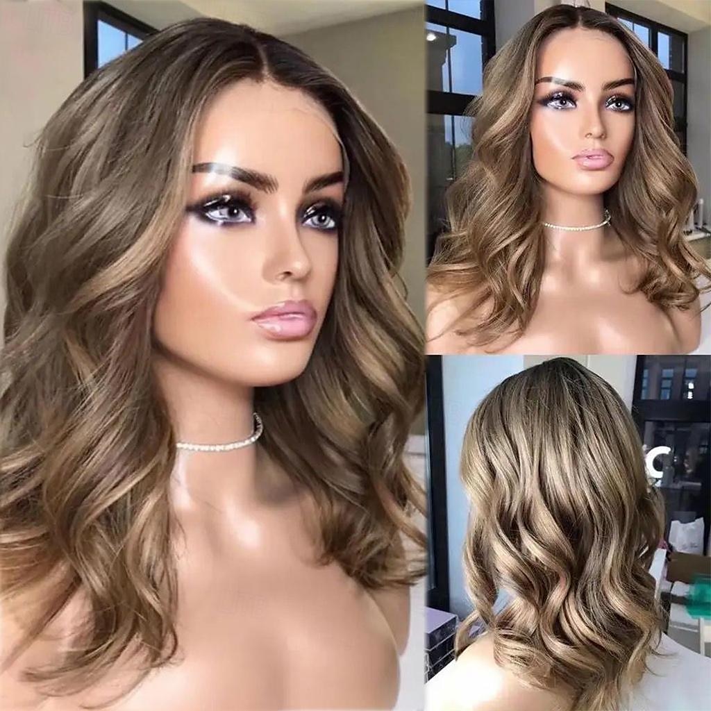 Remy Human Hair 13x4 Lace Front Wig Short Bob Brazilian Hair Wavy Loose Wave Light Brown Wig 130% 150% Density with Baby Hair Pre-Plucked For Women Long Human Hair Lace Wig 2025 - $257.99 –P1