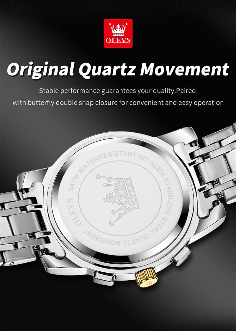New Olevs Brand Men'S Watch Luminous Chronograph 24-Hour Indication Quartz Watch Business Steel Belt Men'S Waterproof Wristwatch 2025 - $34.99 –P2