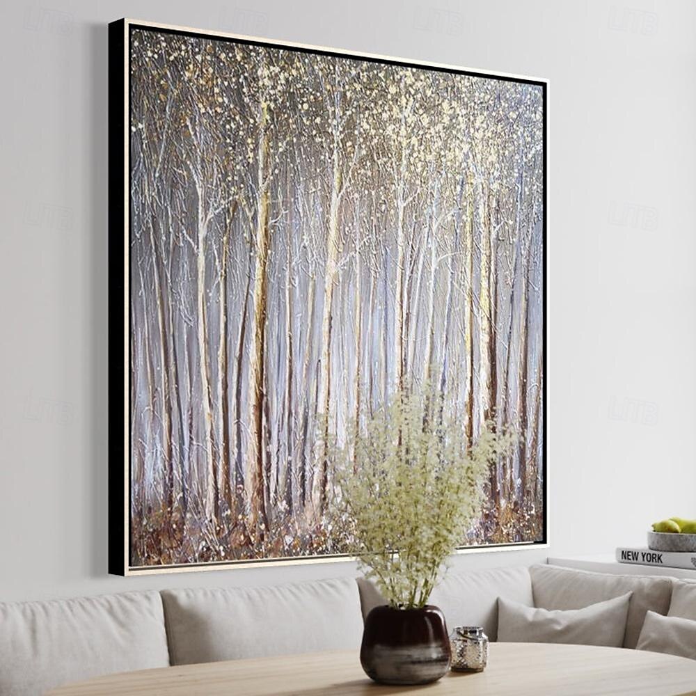 bos schilderij handgemaakte rustieke muur decor bruin goud bruin witte berk esp boom landschap schilderij abstract canvas paneel textuur boom schilderij artwork beeldende kunst wanddecoratie 2025 - $125.99 –P5