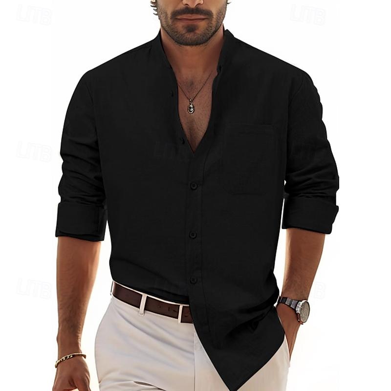 Per uomo Camicia Camicia in lino e cotone Camicia in cotone bianco Camicia con colletto cinese Camicia con colletto alla coreana Maglietta informale Liscio Da mare Hawaiano Nero Bianco Vino Blu marino del 2025 a $19.99 –P6