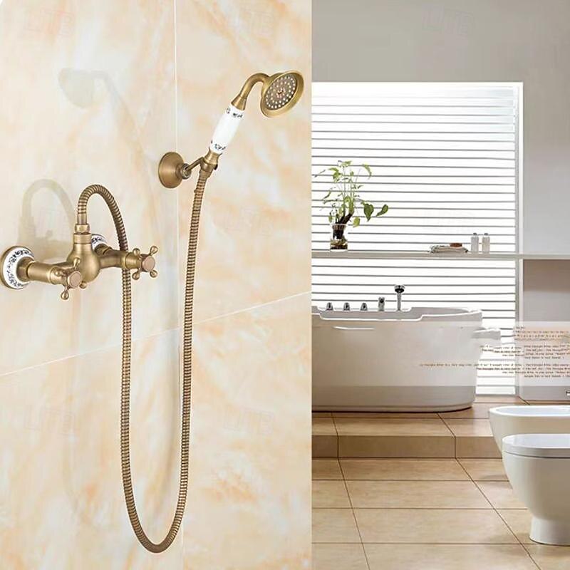 Rubinetto doccia Impostato - Docetta inclusa Stile vintage Ottone antico Esterno Valvola in ottone Bath Shower Mixer Taps del 2025 a $153.99 –P5