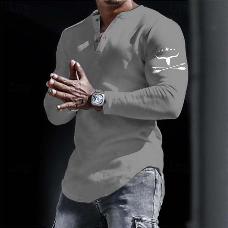 Herr Grafisk Cowboy Henleytröja Långärmad 3D-tryck Mode Dagligen Ledigt Ledigt Helgdag Utekväll Vår & Höst Svart Vit Gul Grå Henley Henley T-shirt 2025 - $26.99 –P2