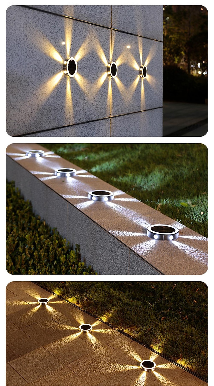 1 st/4 stks solar led power schijf licht outdoor 6 leds waterdicht tuinpad dekverlichting spotlight begraven solar led lamp tuin yard traject decor 2025 - $11.49 –P3