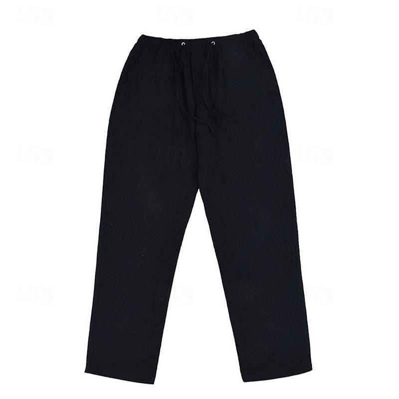 Men's Linen Pants Trousers Summer Pants Beach Pants Pocket Drawstring Elastic Waist Plain Comfort Breathable Vacation Daily Holiday Hawaiian Boho ArmyGreen Black 2025 - $21.99 –P9