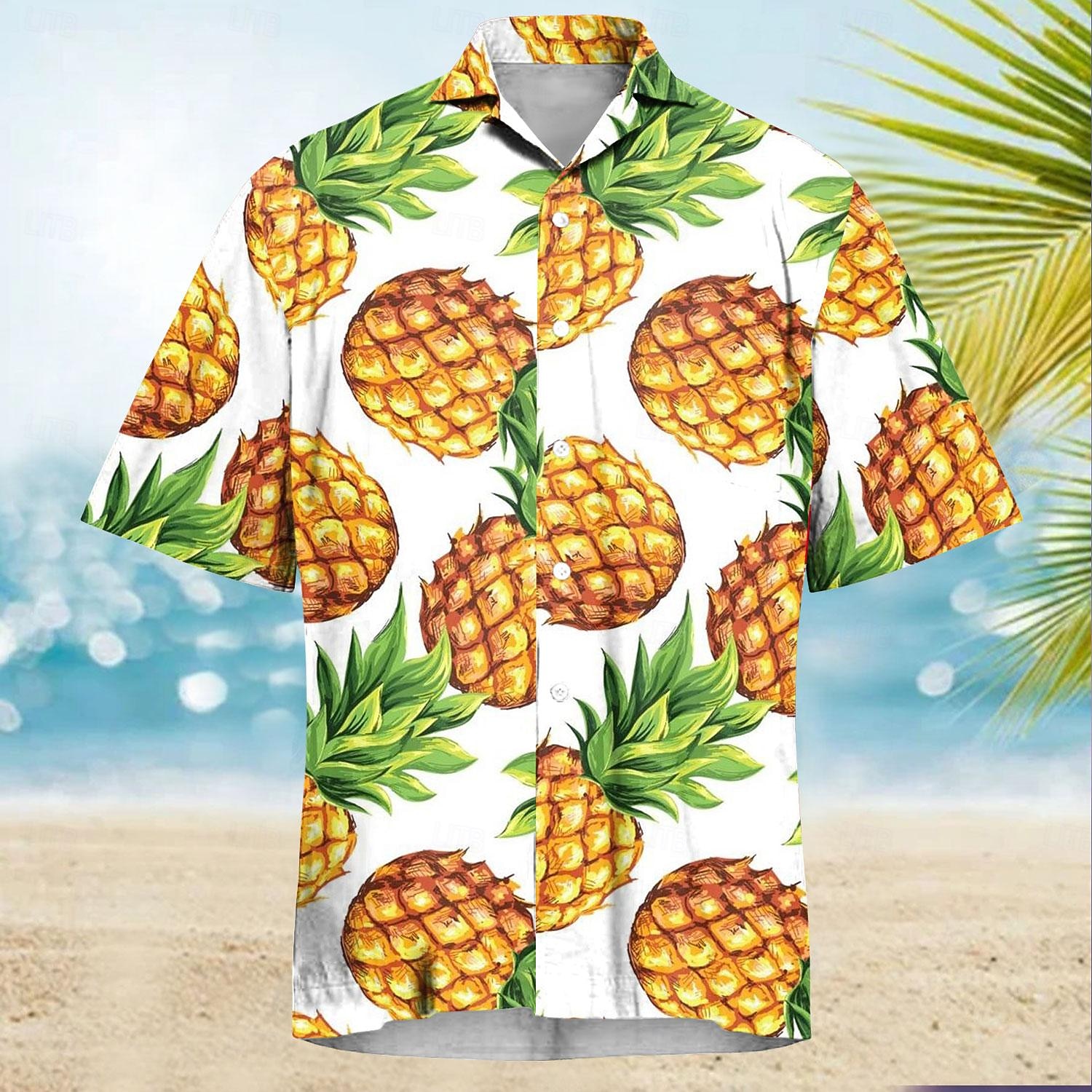 Herren Frucht Ananas Hawaiihemd Sommerhemd Aloha-Shirt Kurze Ärmel Hemd Umlegekragen Brautkleider schlicht Outdoor Urlaub Strasse Schwarz Weiß Rosa S M L 2026 - $25.99 –P3