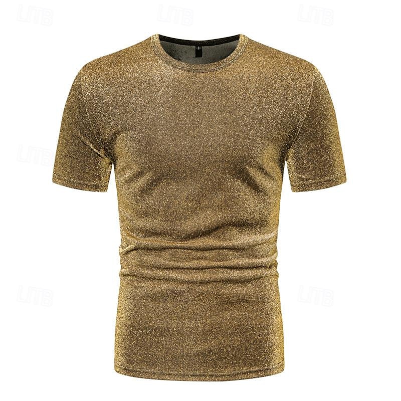 Retro Vintage 1980s Shiny Metallic T-shirt Disco Men's Halloween Carnival Masquerade Performance Club Pride Parade Adults' T-shirt Spring & Summer 2025 - $20.99 –P1