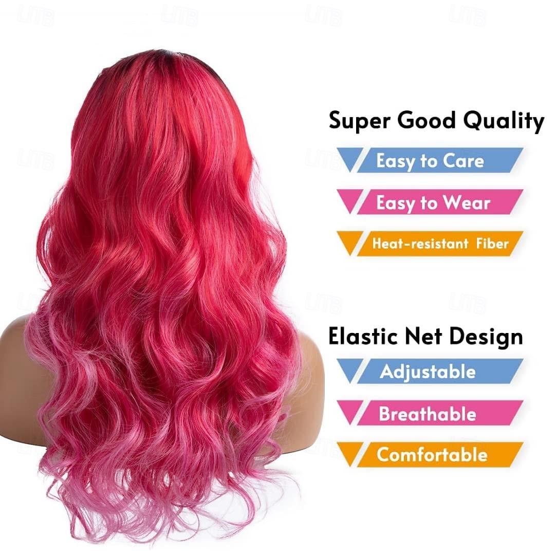 parrucche lunghe ricce ondulate rosso rosa per le donne parrucca cosplay di Halloween per feste quotidiane sintetiche naturali con parte centrale con berretto per parrucca da 21 pollici del 2025 a $18.99 –P4