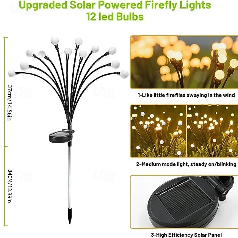 1pc 12LED Solar Garden Firefly Lamp, Swaying Lights 2 Flashing Modes Waterproof for Lawn Sidewalk Pathway Yard Patio 2025 - $14.99 –P1