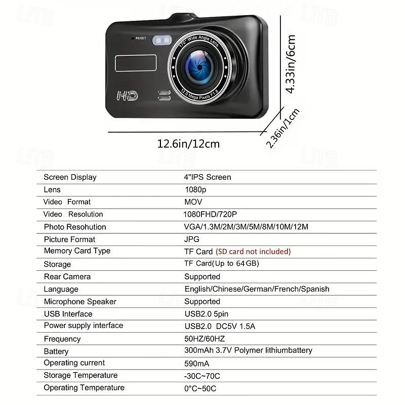 Hd Front and Rear Dual Recording Touch Screen DVR Large Angle 24 Hours 1080P Tachograph 2025 - $66.99 –P9