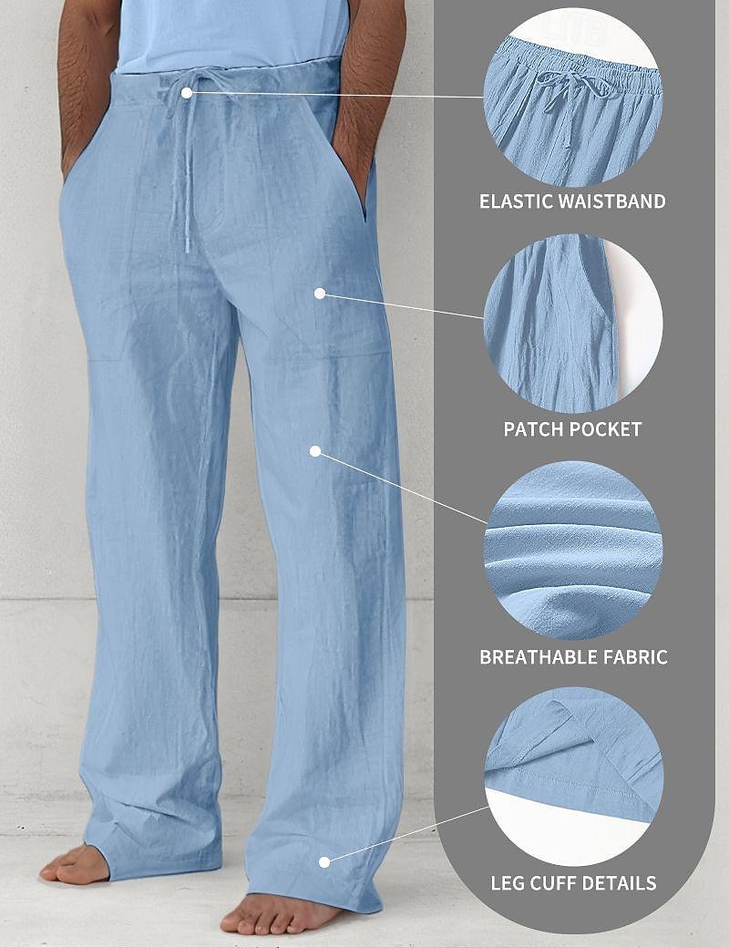 Herr Långbyxor Casual byxor Sommarbyxor Säckiga byxor Strandbyxor Snörning Framficka Rakt ben Slät Komfort Mjuk Fullängd Strand Yoga Helgdag Mode Hawaiisk Svart Vit 2026 - $25.99 –P5