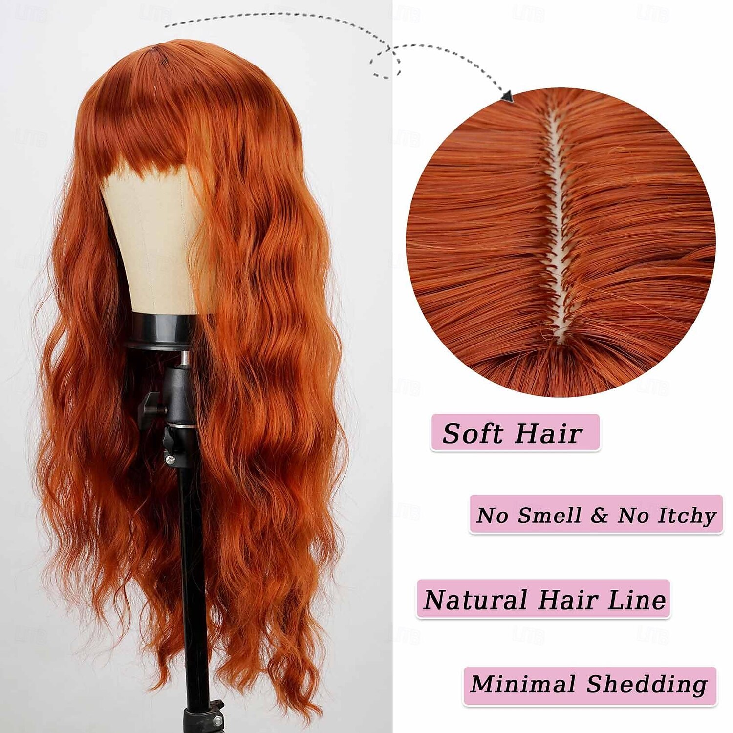 Parrucca ramata con frangia parrucche morbide e ondulate lunghe per le donne parrucca sintetica riccia sostitutiva per costumi di Halloween parrucche per feste cosplay del 2025 a $19.99 –P5