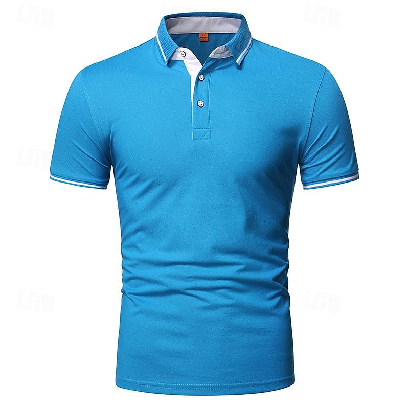 Herr Golftröja golfpolo Arbete Ledigt Kavajslag Kortärmad Grundläggande Modern Slät Lappverk Knapp Vår & sommar Normal Svart Vit Gul Ljusgrön Röd Marinblå Golftröja 2025 - $17.99 –P7