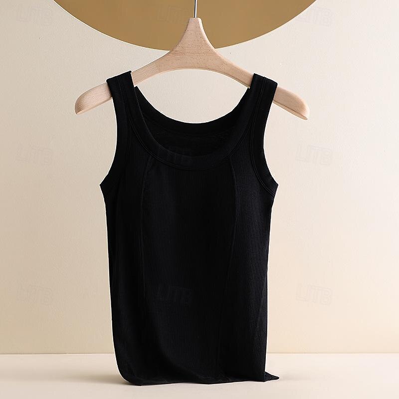 Damen Top Camisole Basic Ärmellos Reguläre Tops Rundhalsausschnitt Schwarz Weiß Braun Grau Sommer 2025 - $21.99 –P6