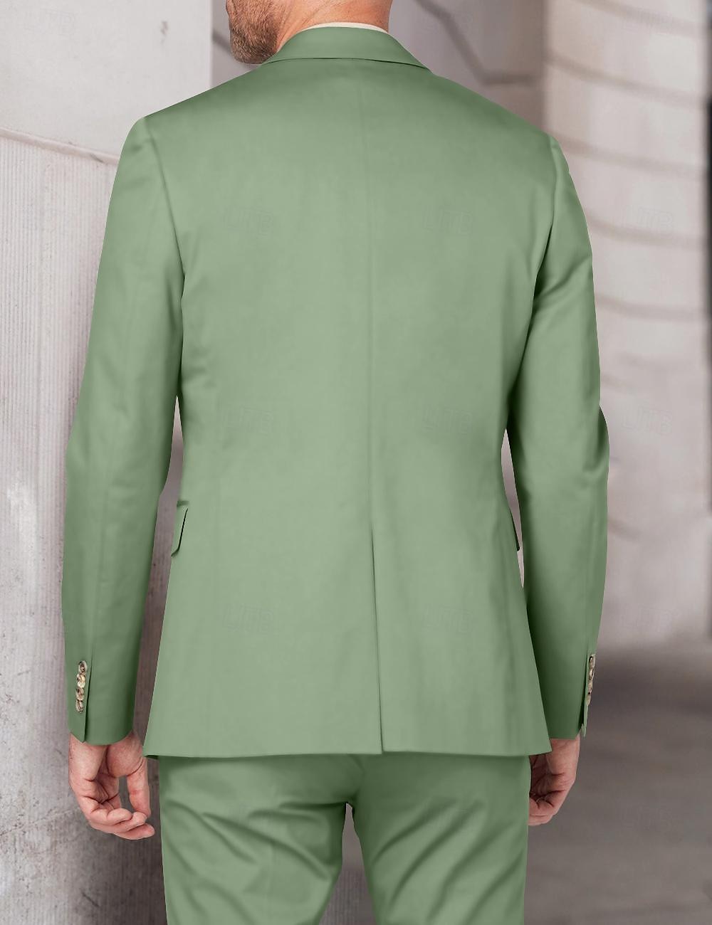 Menn Bryllup drakter Med hakk Salvie Mørkegrønn Fest Kjoler Ensfarget Skreddersydd 3 deler sett Enkelt Brystet To-knapp 2025 - $136.99 –P2