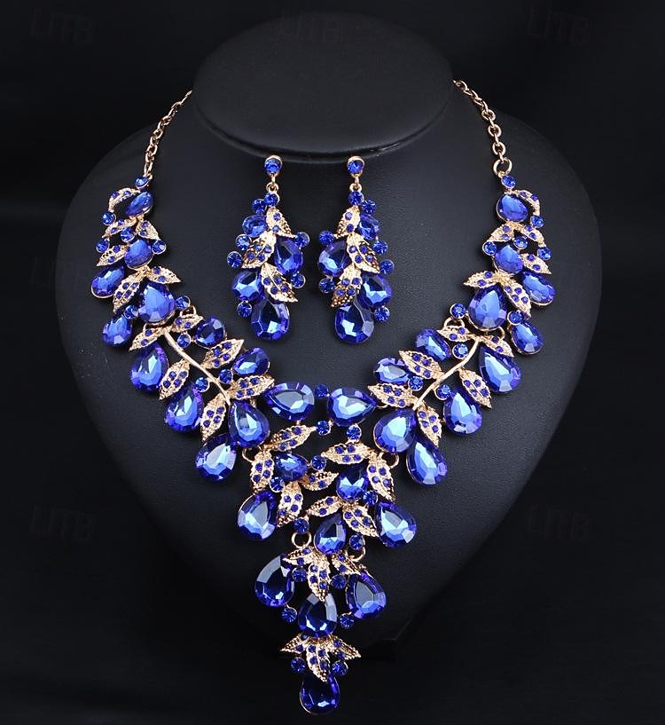 Sieradenset 3 stuks Strass Legering Oorbellen Kettingen Dames Elegant Vintage Stijlvol meetkundig Geometrische vorm Sieraden set Voor Bruiloft Feest Bruiloft gast 2025 - $25.99 –P2