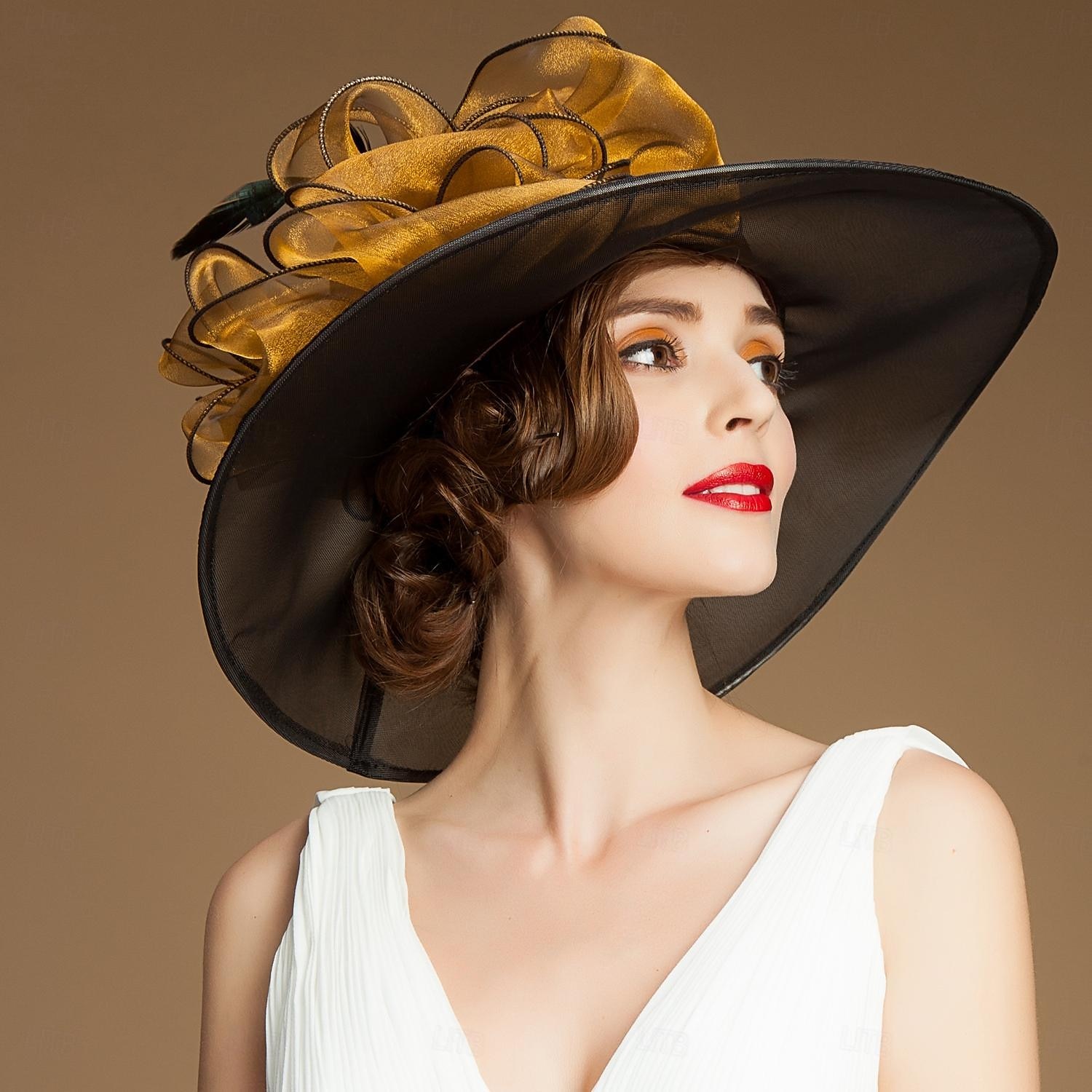 fascynatory kapelusze organza lodowy jedwab kapelusz kapelusz słońce ślub przyjęcie herbaciane elegancki ślub z kwiatowym nakryciem głowy z piór nakrycie głowy 2026 - $53.99 –P3