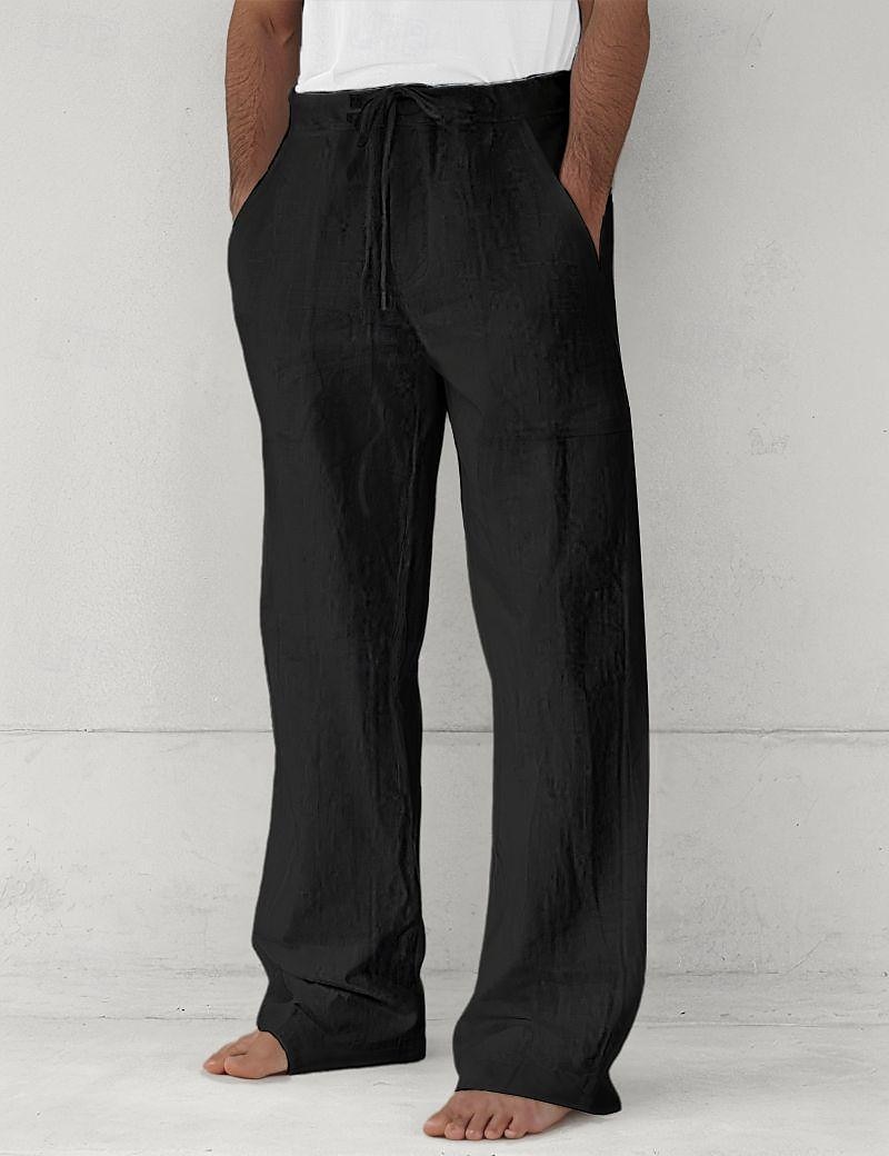 Herr Långbyxor Casual byxor Sommarbyxor Säckiga byxor Strandbyxor Snörning Framficka Rakt ben Slät Komfort Mjuk Fullängd Strand Yoga Helgdag Mode Hawaiisk Svart Vit 2026 - $25.99 –P19