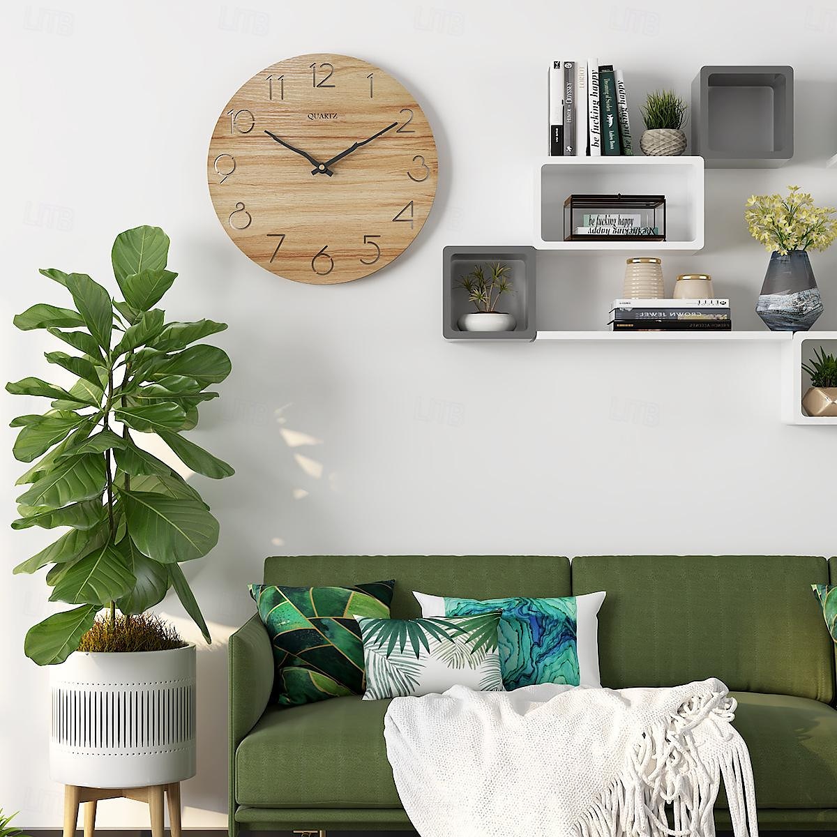 moderni seinäkello, luova koristeellinen pohjoismainen hirsityylinen seinäkello arabialaiset numerot seinäkello moderni valkoinen puu yksinkertainen pyöreä seinäkello 30cm 2025 - $51.99 –P3