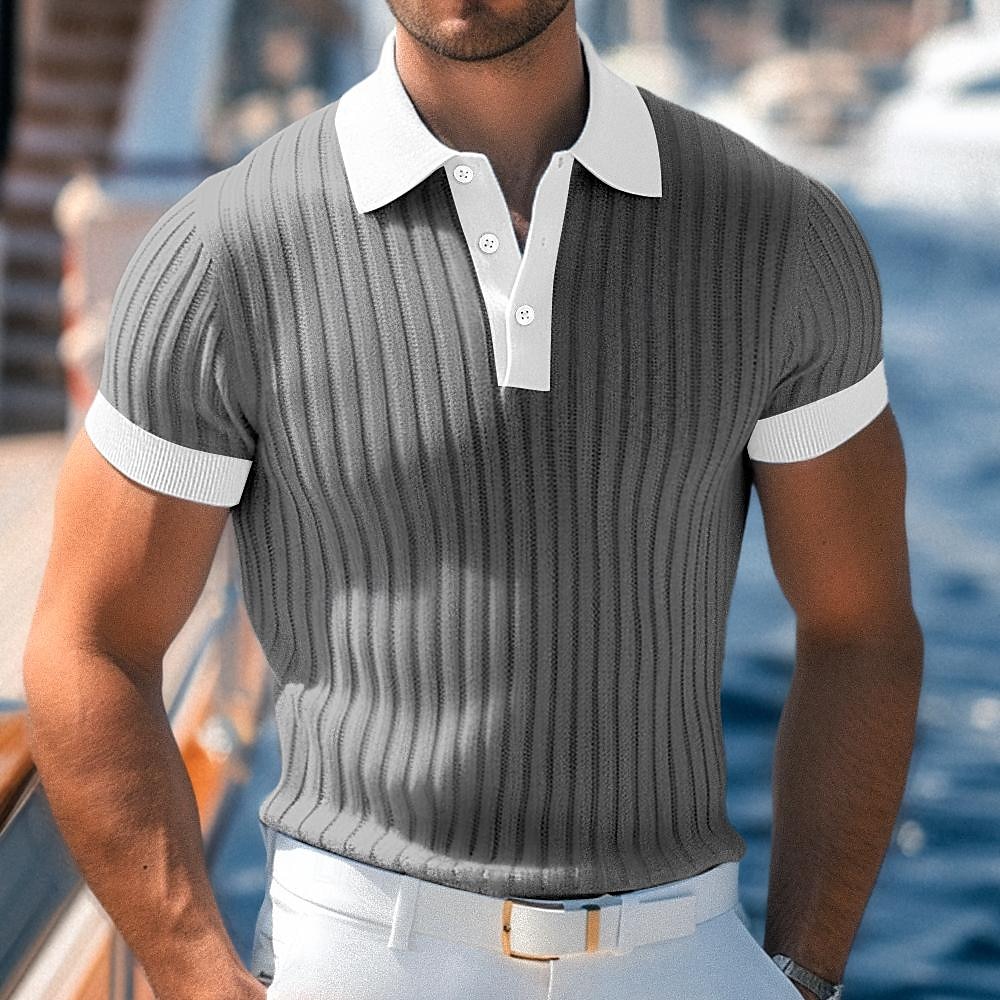 Férfi Izompóló Golfing Munka Hétköznapi Bordás pólógallér Klasszikus Rövid ujjú Alap Modern Színes Bordázott Tavaszi nyár Karcsúsított Fehér Sárga Medence Zöld Szürke Izompóló 2025 - $23.99 –P6
