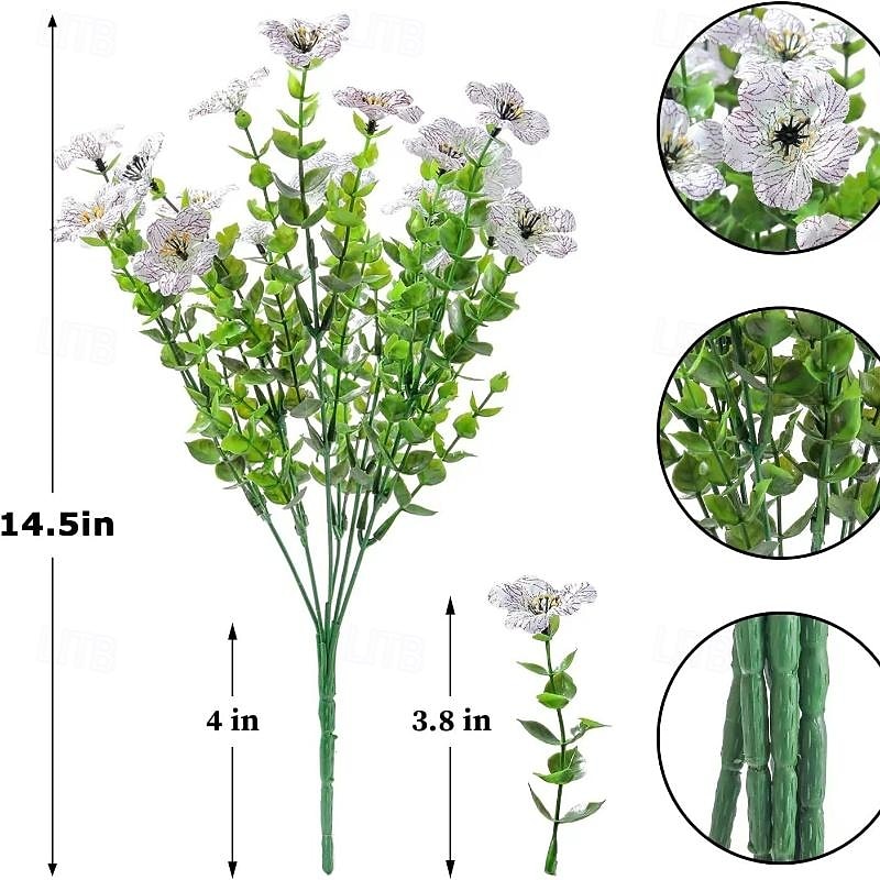 2025年 10 枝の屋外用造花、7 本の茎のユーカリ、紫のスミレ、装飾センターピースやフラワーアレンジメント用のリアルな花束  コレクション – $21.99 –P7