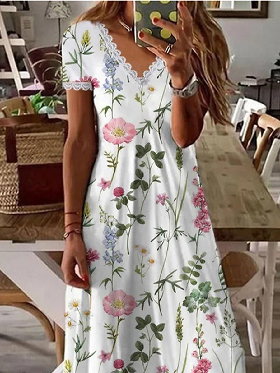 Damen Casual kleid Sommerkleid Stilvoll Brautkleider schlicht Urlaub Täglich Verabredung Regular Fit Kurzarm V Ausschnitt Weiß Sommer 2025 - $35.99 –P1