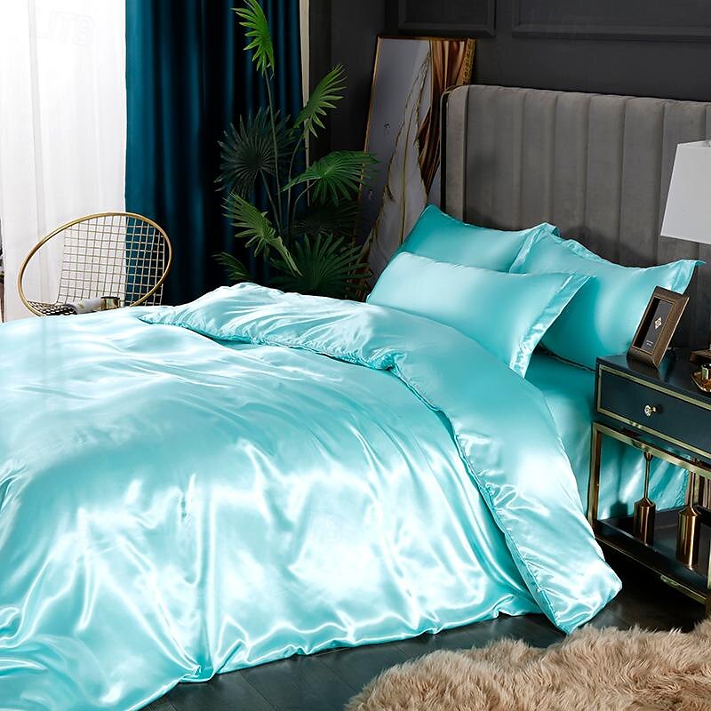 Set copripiumino rinfrescante 3 pezzi lenzuolo rinfrescante set biancheria da letto in raso di seta di lusso con più colori set copripiumino morbido tinta unita 1 copripiumino 2 federe del 2025 a $37.99 –P2