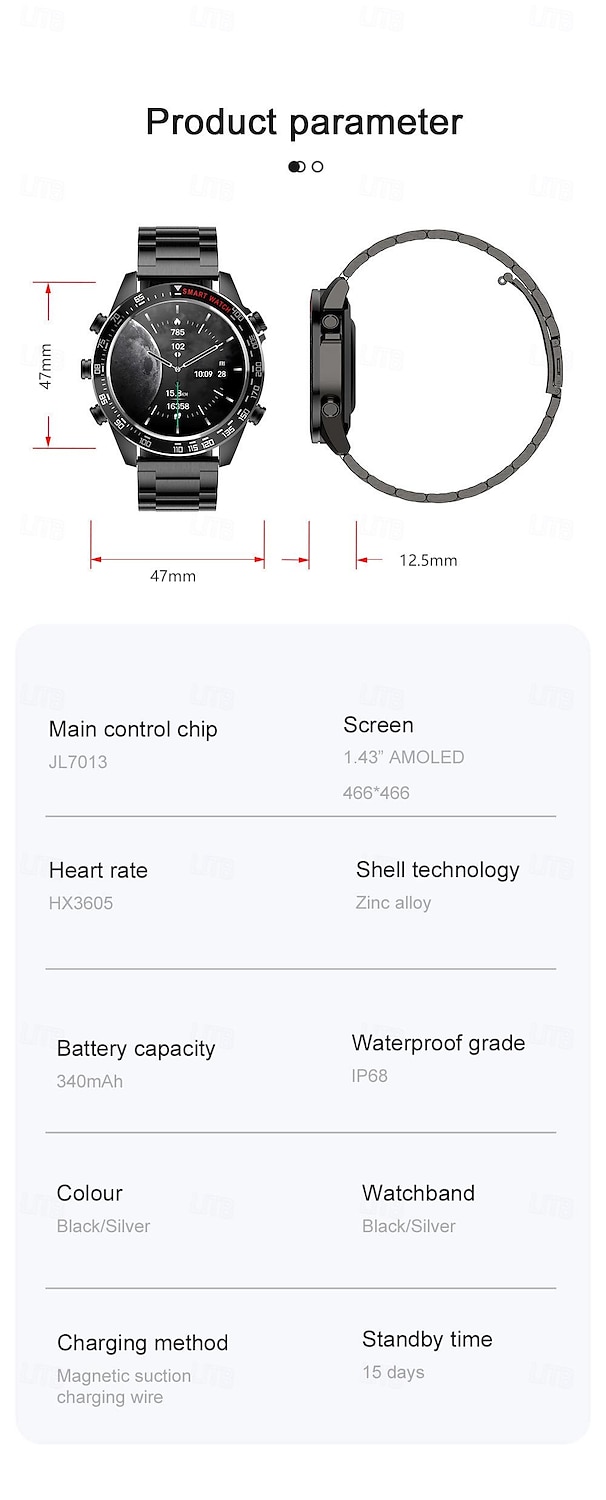 696 CT11 Montre intelligente 1.43 pouce Smartwatch Montre Connectée Bluetooth ECG + PPG Podomètre Rappel d'Appel Compatible avec Android iOS Femme Hommes Mode Mains-Libres Rappel de Message IP 67 de 2025 ? $63.99 –P14