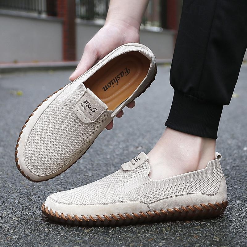 Per uomo Mocassini e Slip-Ons Scarpe fatte a mano Footing Informale Giornaliero PU Traspirante Comodo Beige / Bianco Grigio Estate Autunno del 2025 a $49.99 -P13